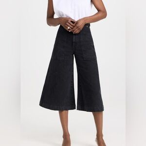 KHAITE Luey Jeans - Faded Black Wide-Leg Denim Culottes - NWT Size 25